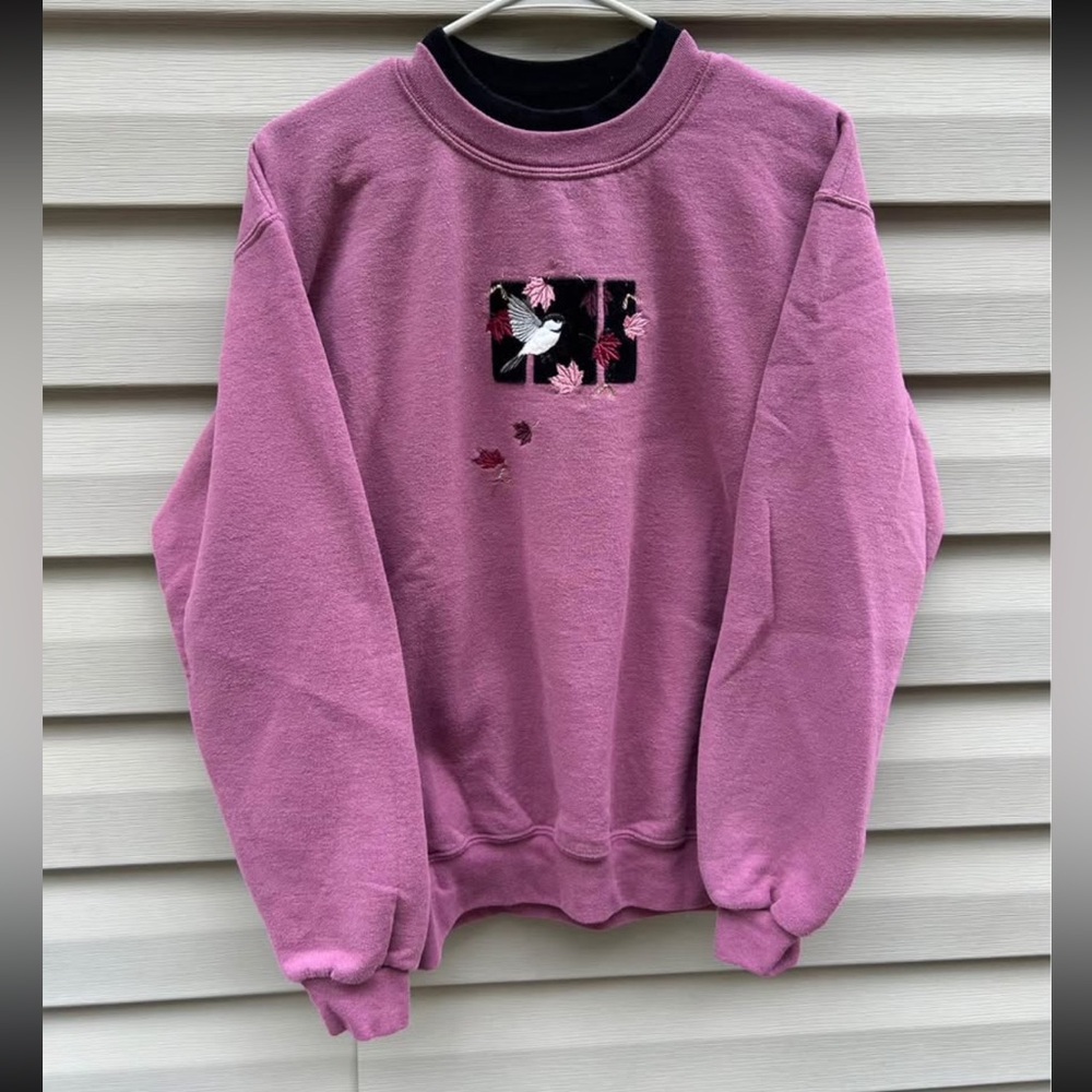 VTG Day Breeze pink collared Grandma coastal hummingbird sweatshirt size L